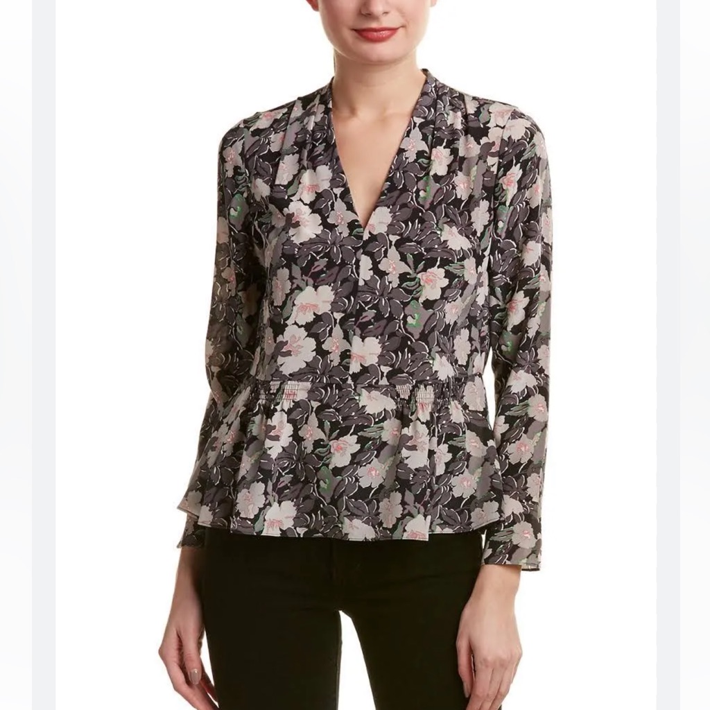 Rebecca Taylor 100% Silk Floral Black Multi Eclipse Blouse Top Women’s Size 4